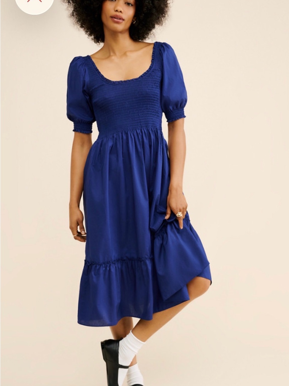 Royal Blue Puff Sleeve Smocked Midi Dress